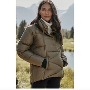 Garnet Hill Cozy Down Pullover Olive Green Large